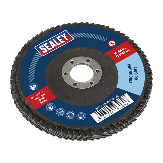 Sealey FD10080 Flap Disc Zirconium Ø100mm Ø16mm Bore 80Grit Sealey