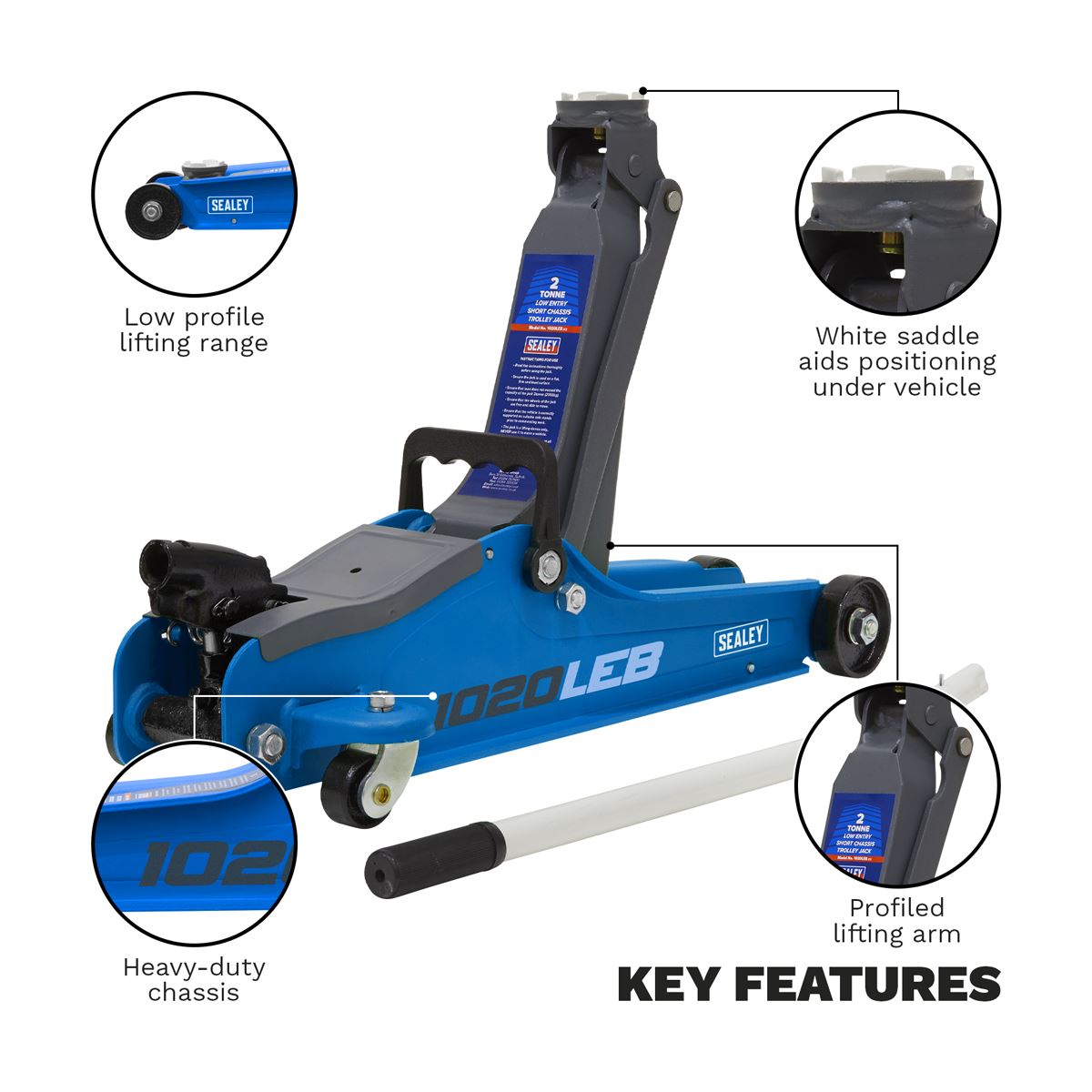 Sealey 1020LEB Low Profile Short Chassis Trolley Jack 2 Tonne - Blue Sealey