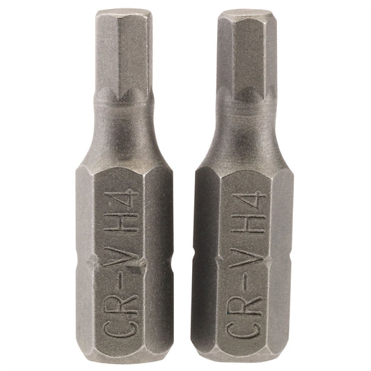 Draper 63982 Hexagonal Insert Bit 4mm 1/4" Hex 25mm Long Pack of 2 Draper