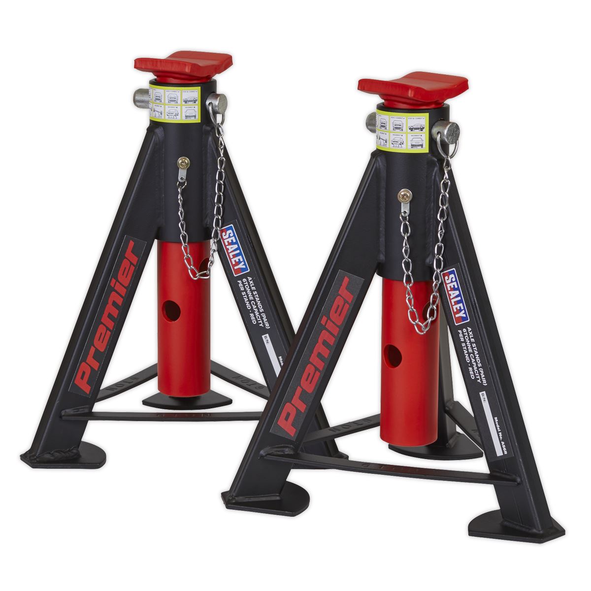Sealey AS6R Premier Axle Stands (Pair) 6 Tonne Capacity per Stand - Red Sealey