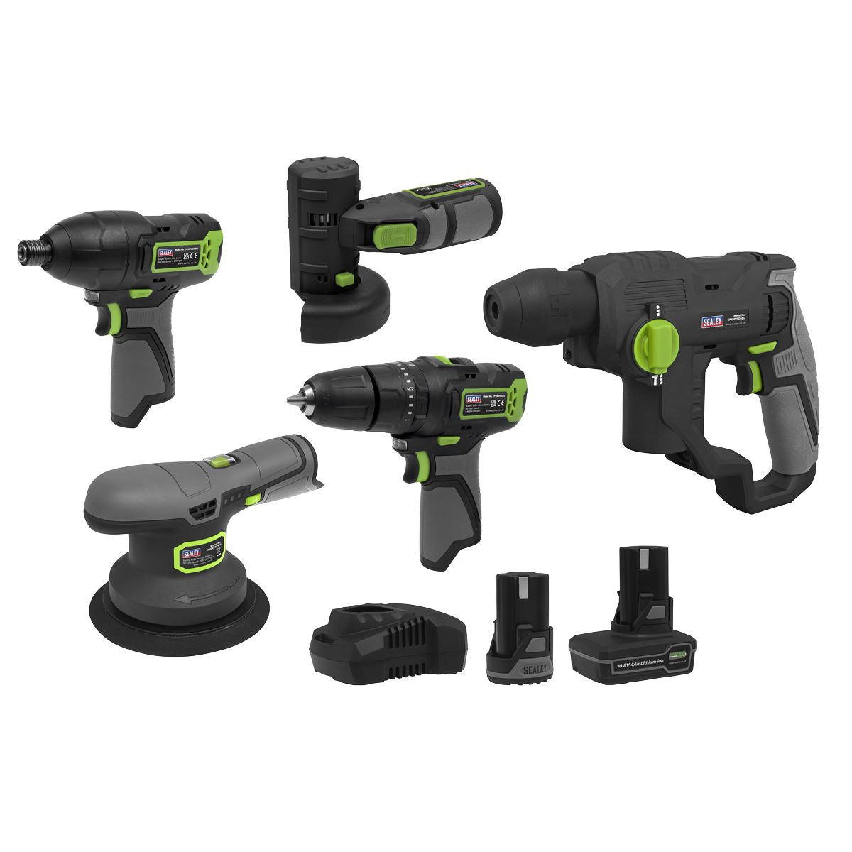 Sealey CP108VCOMBO7EU 5 x 10.8V SV10.8 Series Cordless Combo Kit - 2 Batteries & Euro Plug Sealey