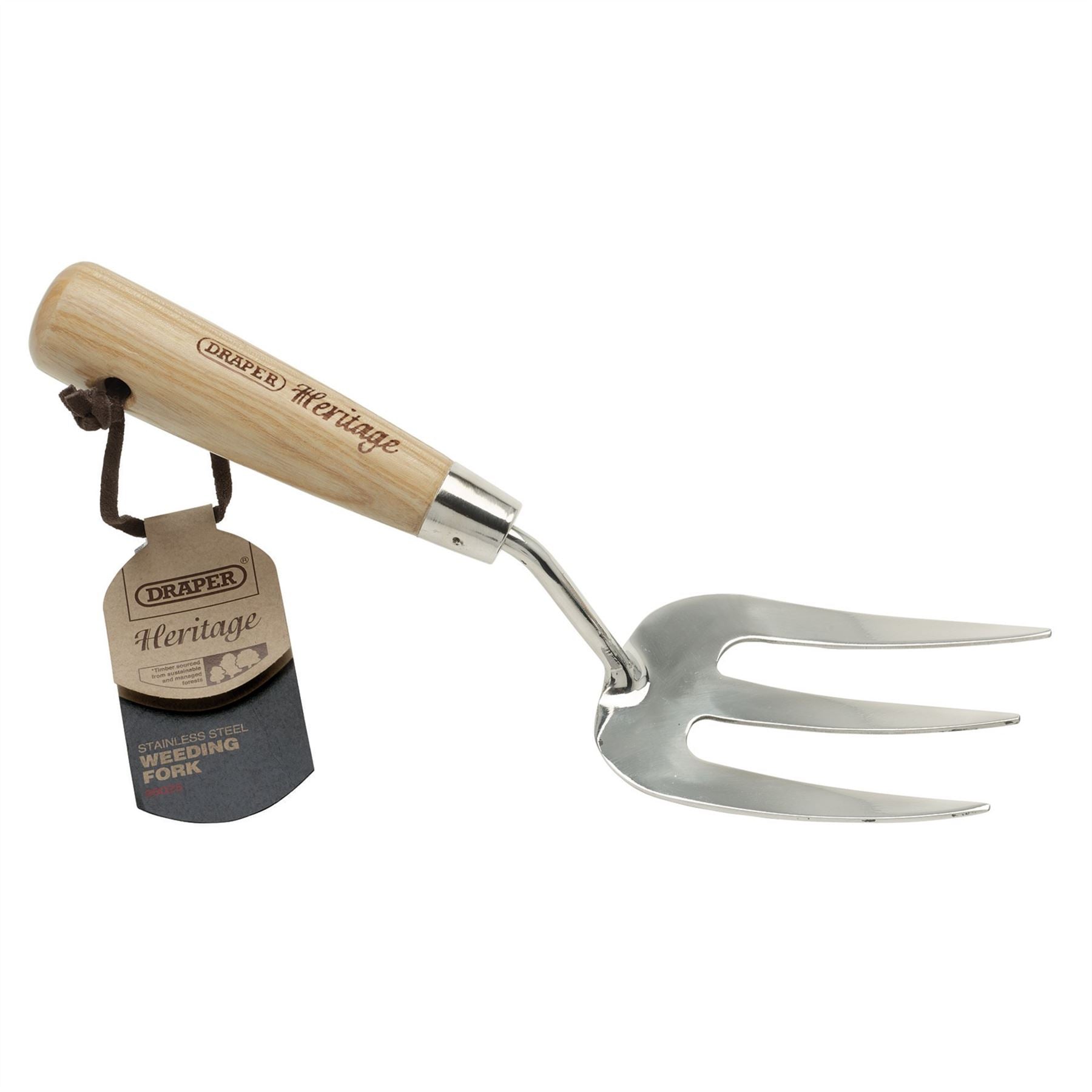Draper 99025 Heritage Stainless Steel Hand Weeding Fork with Ash Handle Draper