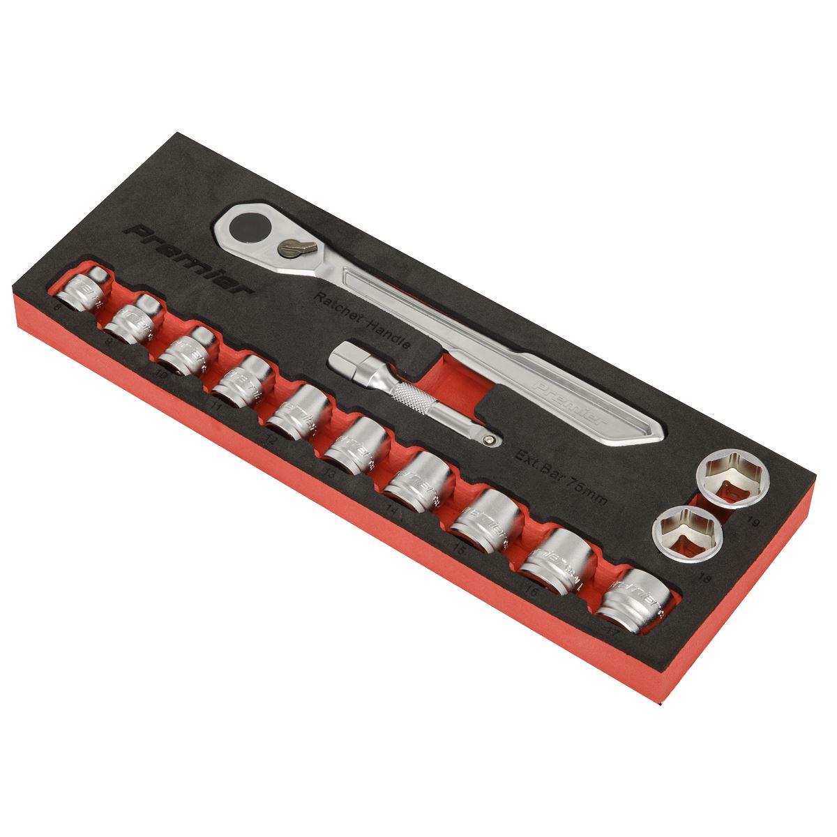 Sealey AK5785 Low Profile Socket Set 14pc 3/8"Sq Drive Metric - Premier Platinum Sealey