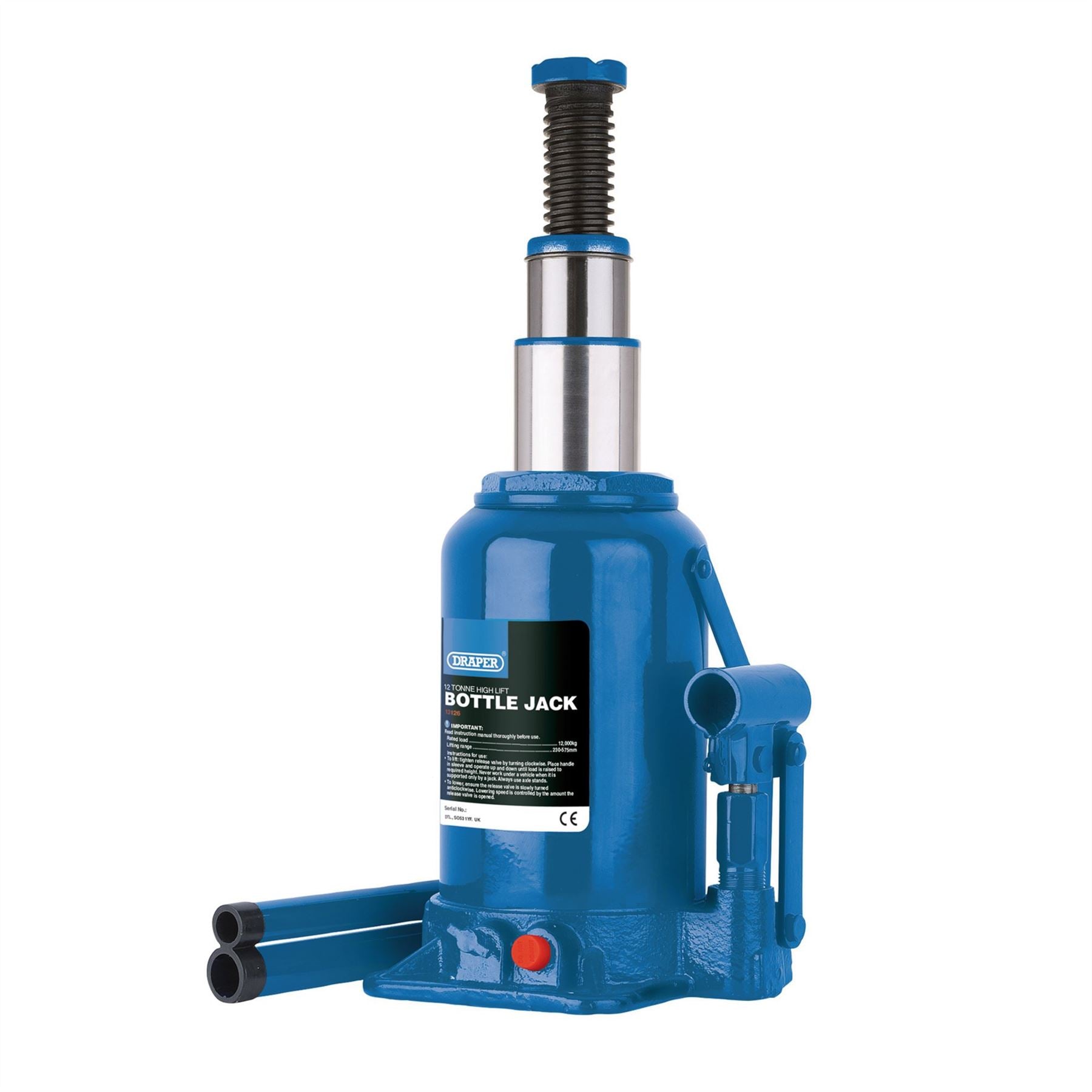 Draper 13126 High Lift Hydraulic Bottle Jack 12 Tonne Draper