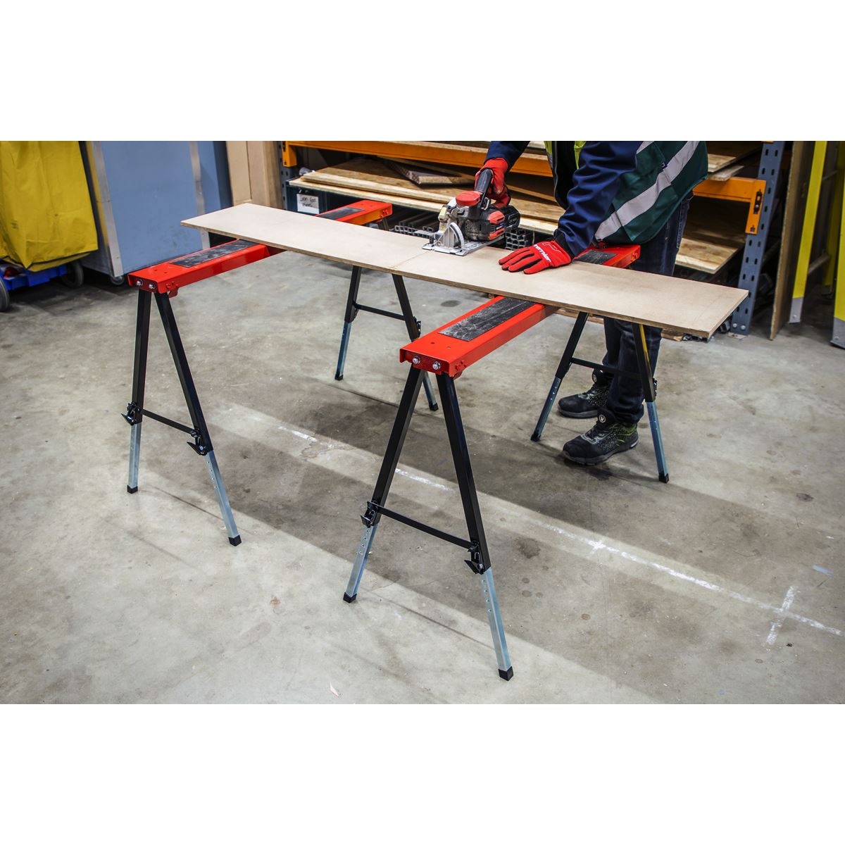 Sealey FTAL12 Fold Down Trestle with Adjustable Legs - Pair Sealey