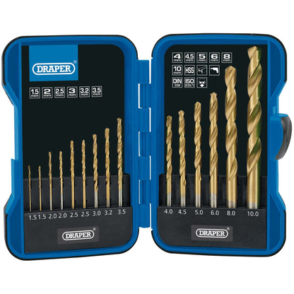 Draper 18549 HSS Titanium Nitride Coated Drill Bit Set 15 Piece Draper