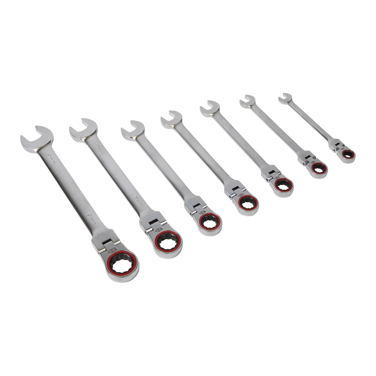 Sealey AK63943 Flexi-Head Ratchet Combination Spanner Set 7pc Metric Premier Platinum Sealey