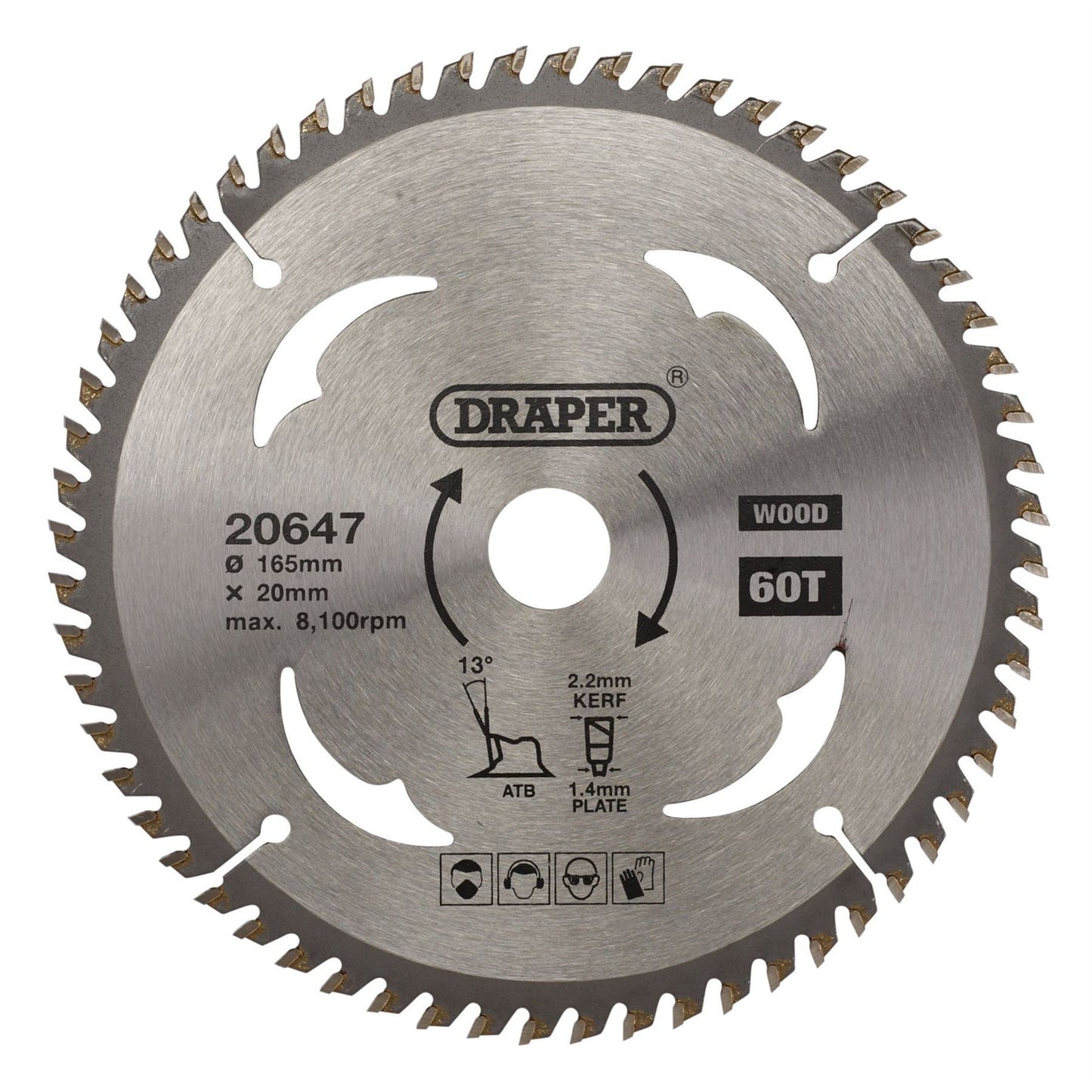 Draper 20647 TCT Circular Saw Blade for Wood 165 x 20mm 60T Draper