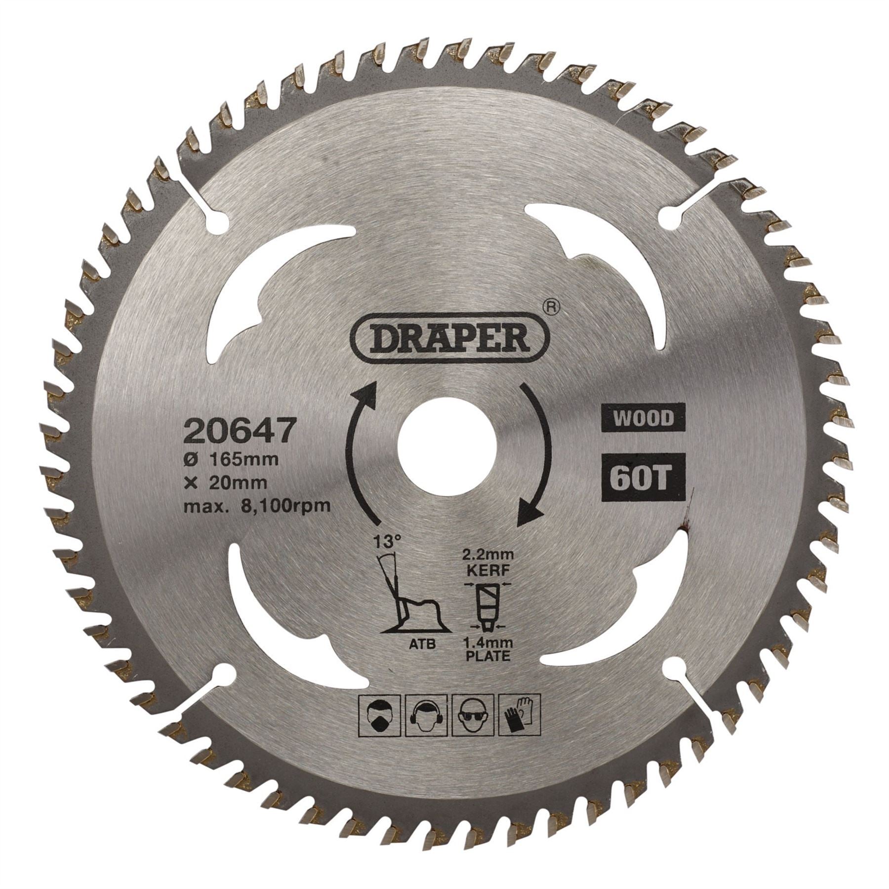Draper 20647 TCT Circular Saw Blade for Wood 165 x 20mm 60T Draper