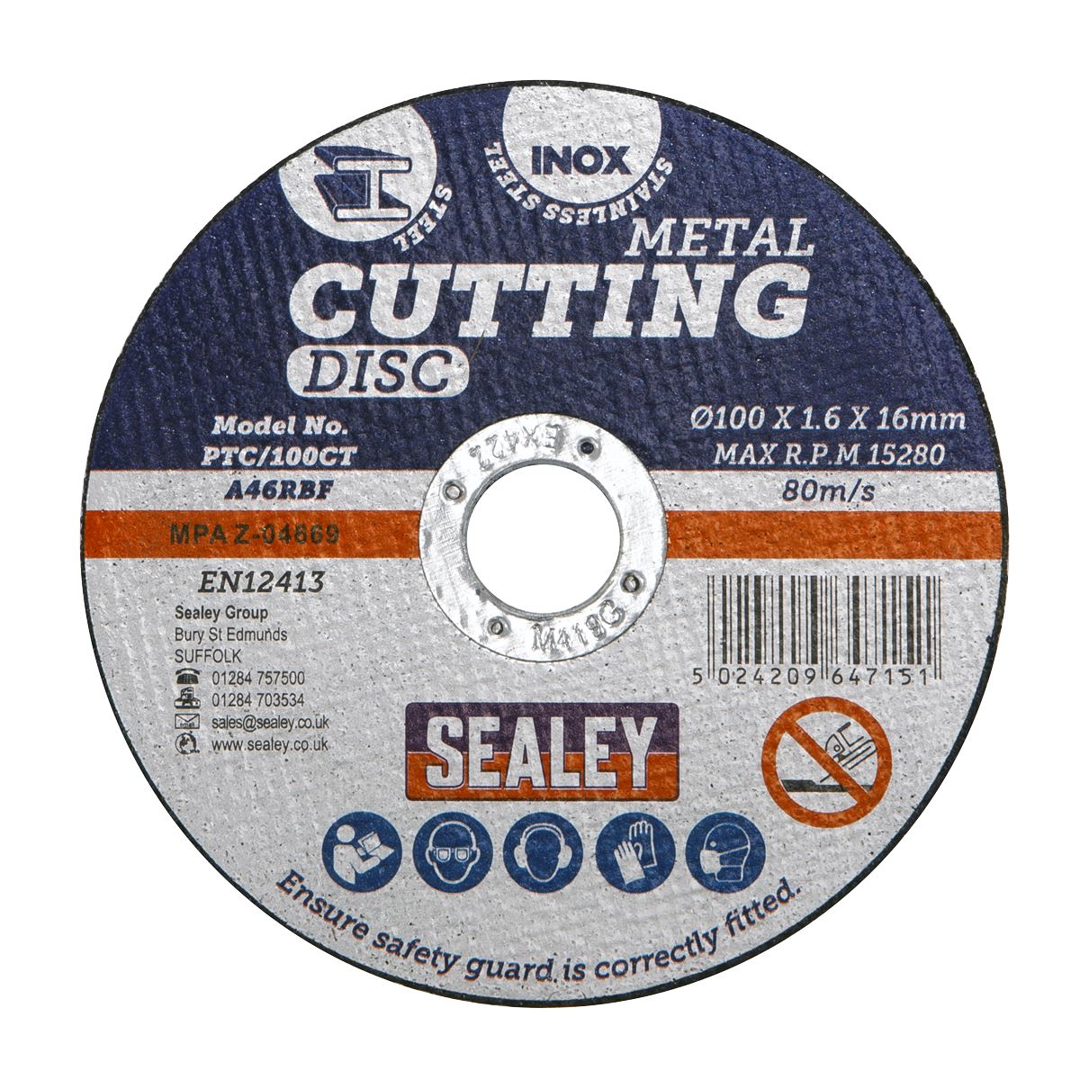 Sealey PTC/100CT Cutting Disc Ø100 x 1.6mm Ø16mm Bore Sealey