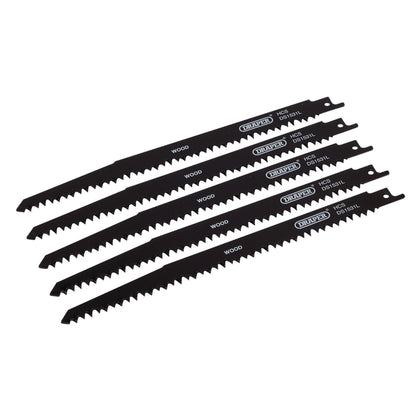 Draper 38803 Reciprocating Saw Blades for Wood Cutting 240mm 5tpi Pack of 5 Draper