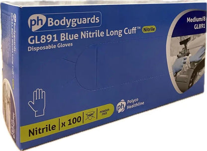10 Boxes 1000 Bodyguards Long Cuff Blue Nitrile Disposable Gloves Medium GL891 Bodyguards