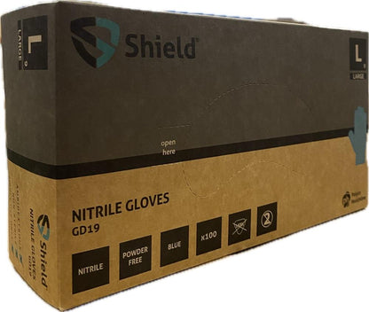 Shield GD19 Blue Nitrile Disposable Gloves – Case of 1000 (10 x 100) Shield