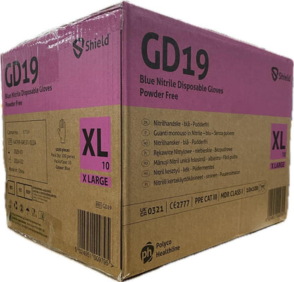 Shield GD19 Blue Nitrile Disposable Gloves – Case of 1000 (10 x 100) Shield