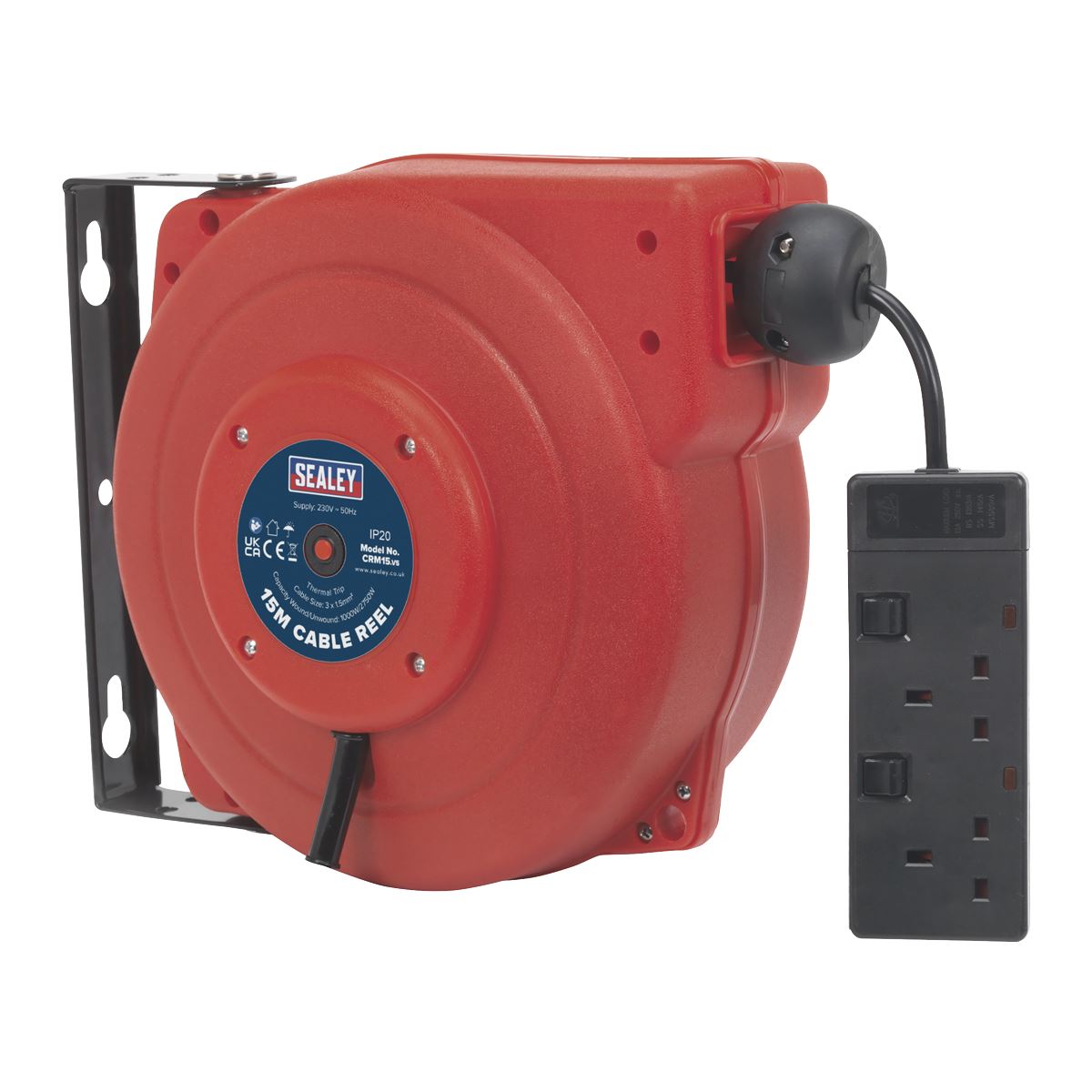 Sealey CRM15 Cable Reel System Retractable 15m 2 x 230V Socket Sealey