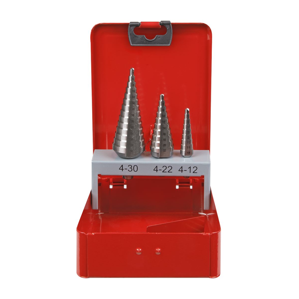 Sealey AK4733 HSS M2 Step Drill Bit Set 3pc Double Flute Sealey