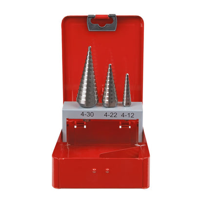 Sealey AK4733 HSS M2 Step Drill Bit Set 3pc Double Flute Sealey
