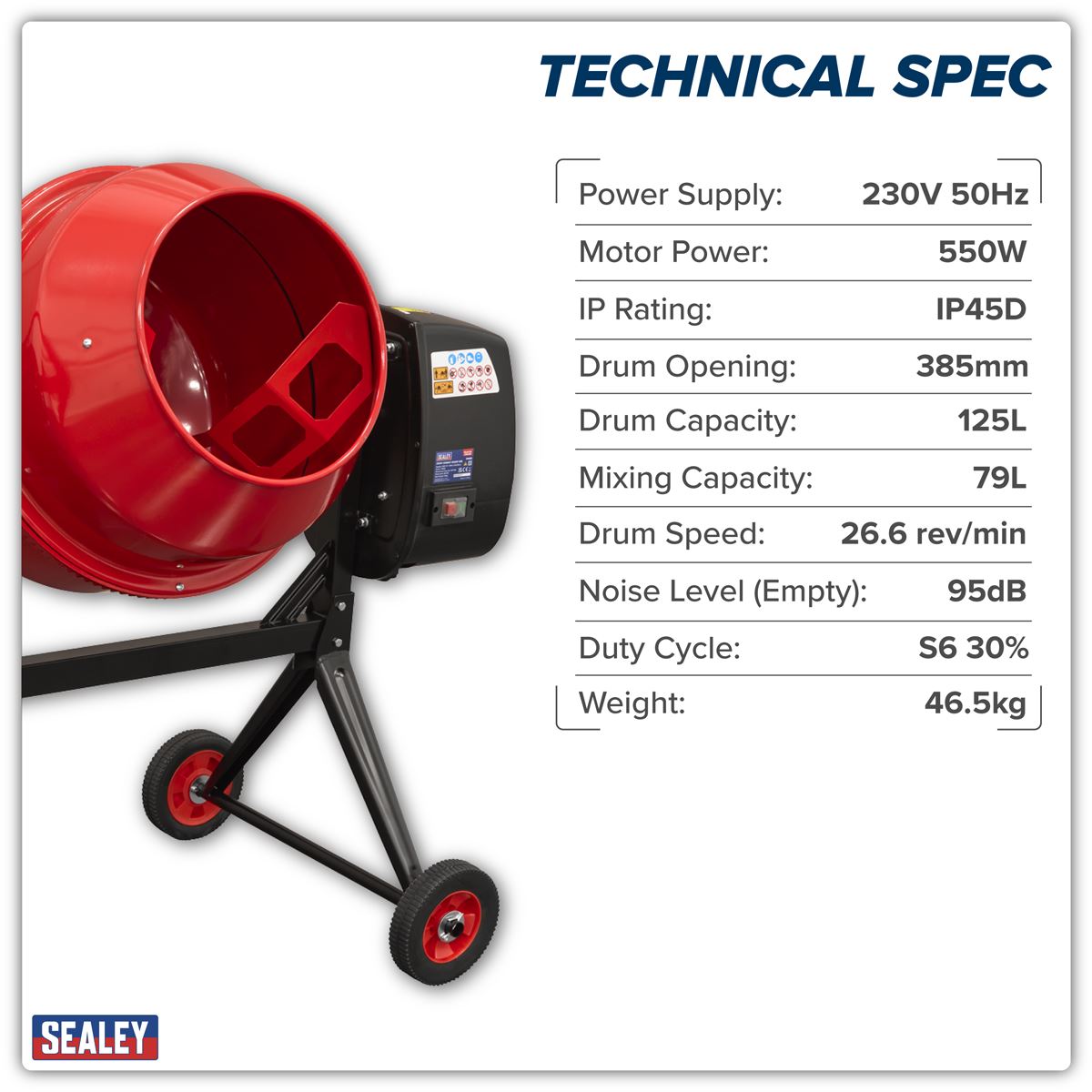 Sealey CMX125 550W Cement Mixer 125L Sealey