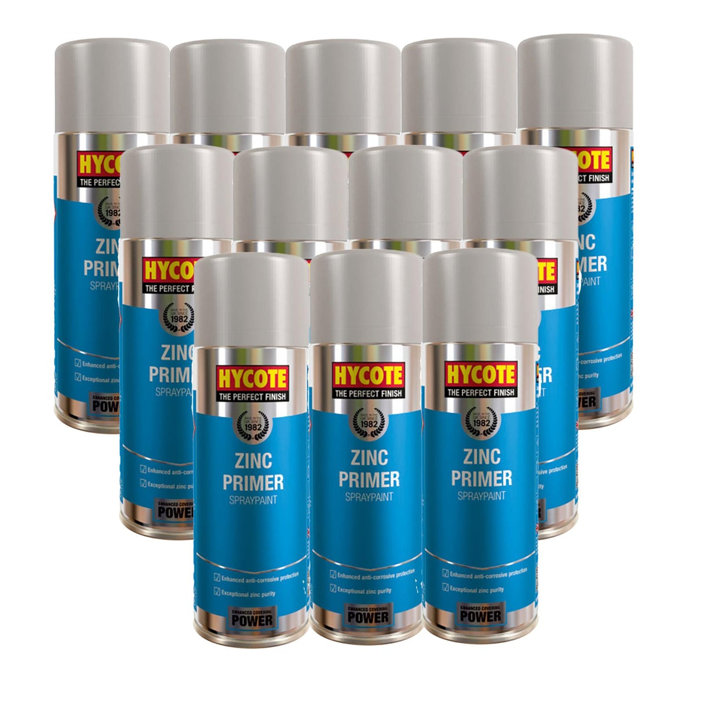 12 Cans Of Hycote Zinc Primer Spray Paint 400ml XUK207 Hycote