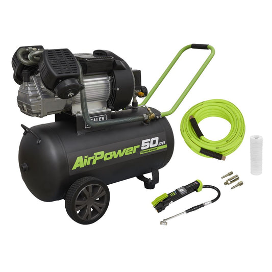 Sealey SAC5030VEKIT Air Compressor 50L Direct Drive 3hp & Air Accessory Kit Sealey