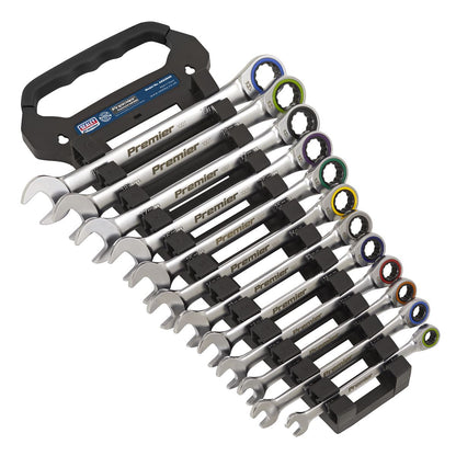 Sealey AK63949 Combination Ratchet Spanner Set 12pc Metric - Premier Platinum Sealey