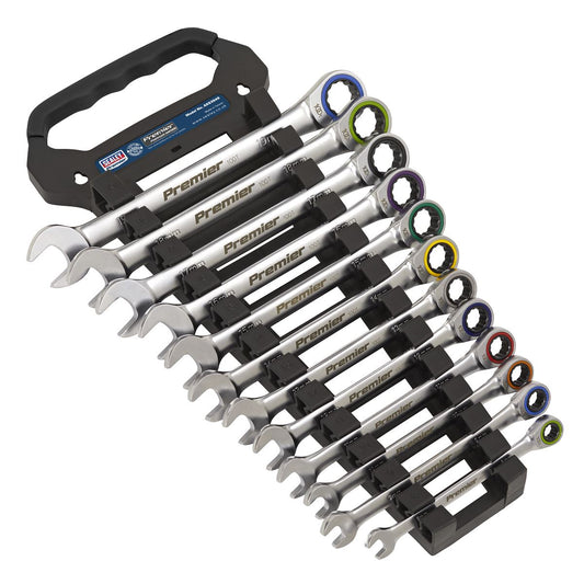 Sealey AK63949 Combination Ratchet Spanner Set 12pc Metric - Premier Platinum Sealey