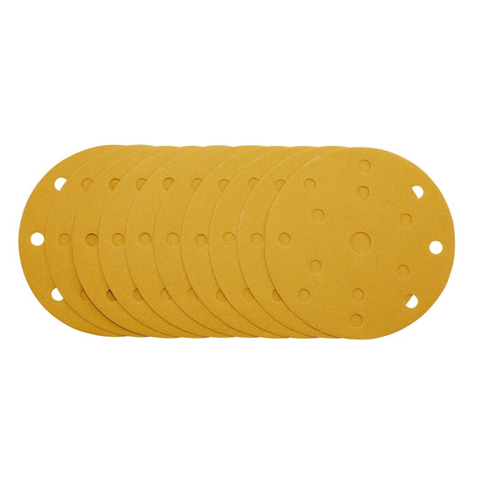 Draper 08476 Gold Sanding Discs with Hook & Loop 150mm 240 Grit 15 Dust Extraction Holes Pack of 10 Draper