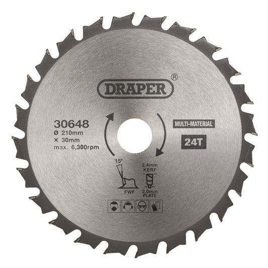 Draper 30648 TCT Multi-Purpose Circular Saw Blade 210 x 30mm 24T Draper
