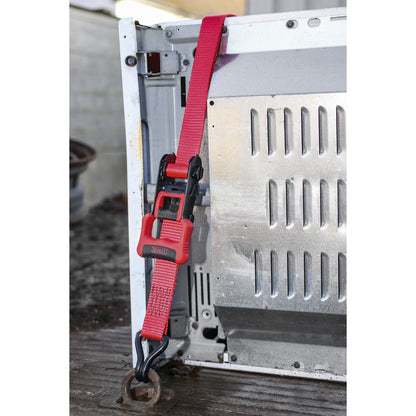 Sealey TD41248JD Ratchet Straps 32mm x 4.9m Polyester Webbing with J-Hooks 1200kg Breaking Strength - 2 Pairs Sealey