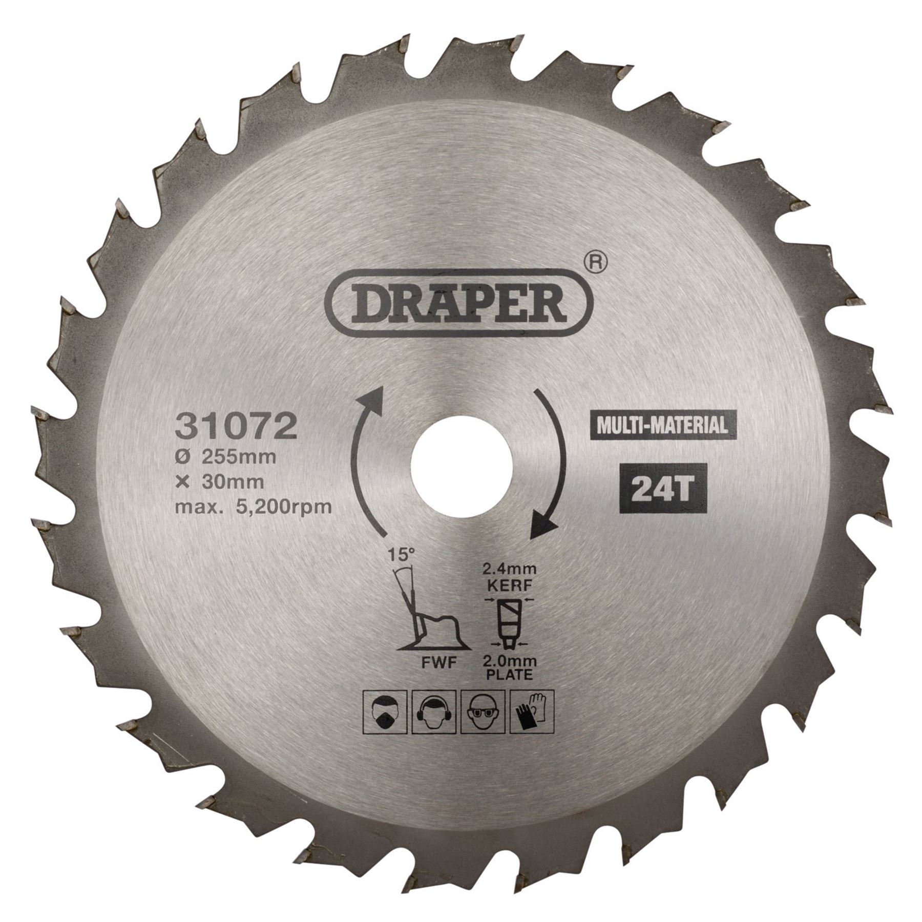 Draper 31072 TCT Multi-Purpose Circular Saw Blade 255 x 30mm 24T Draper