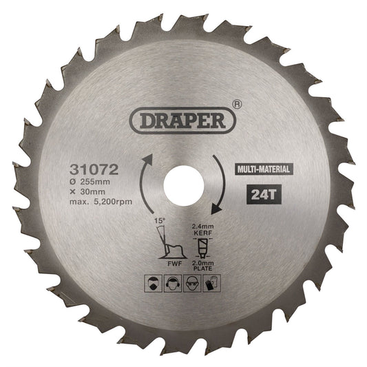 Draper 31072 TCT Multi-Purpose Circular Saw Blade 255 x 30mm 24T Draper
