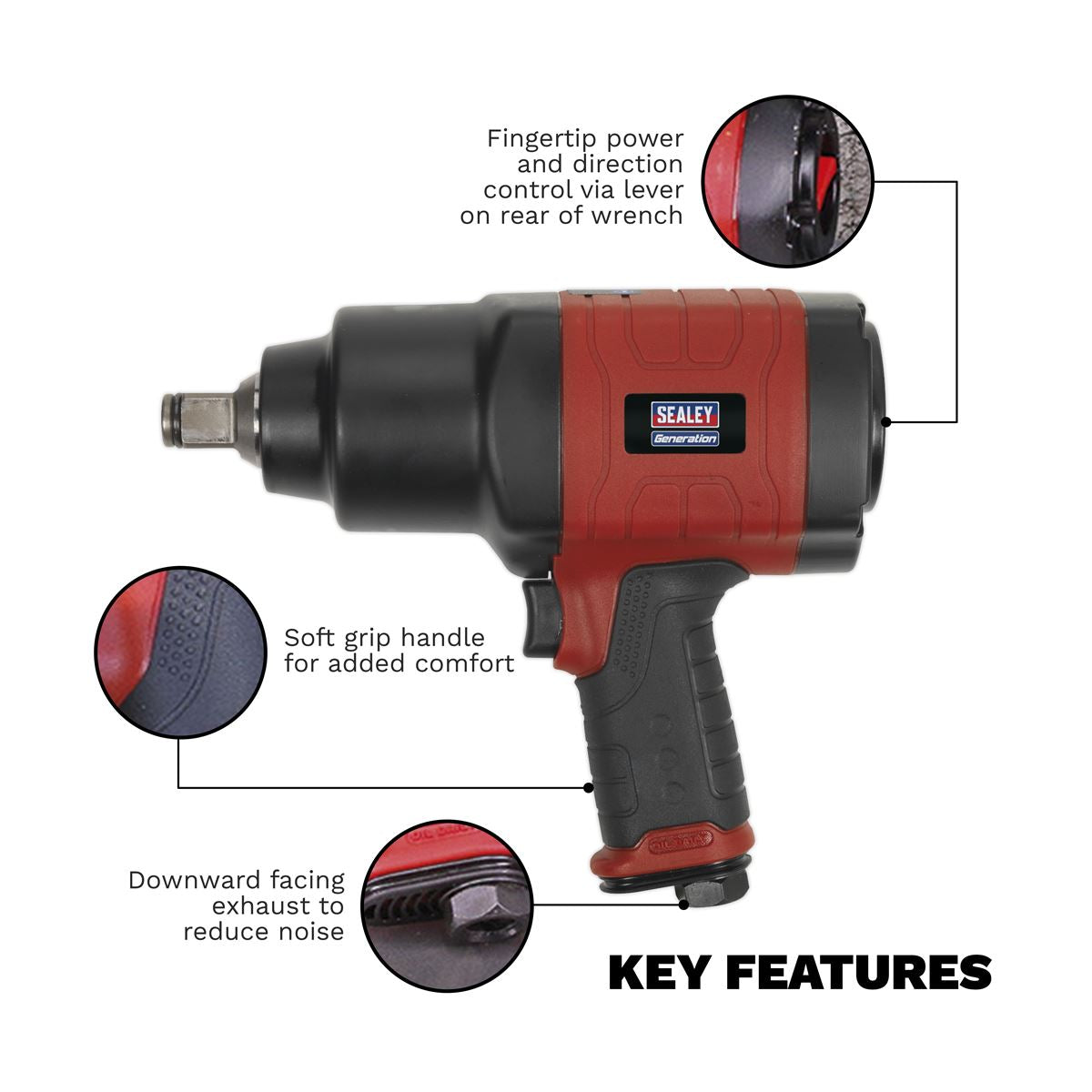 Sealey GSA6004 Composite Air Impact Wrench 3/4"Sq Drive -  Twin Hammer Sealey