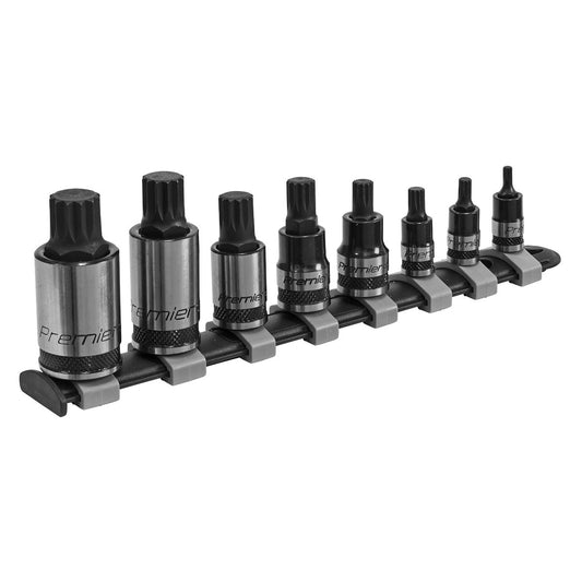 Sealey AK6214B Spline Socket Bit Set 8pc 1/4" 3/8" & 1/2"Sq Drive - Premier Black Sealey