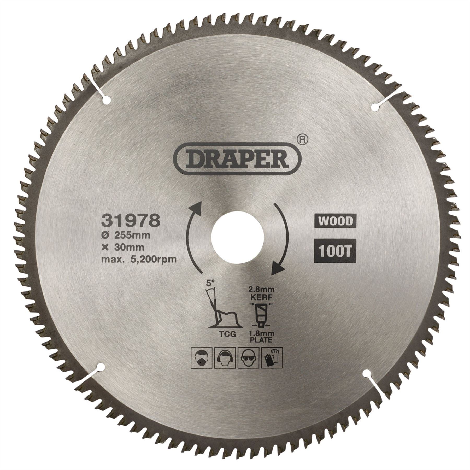 Draper 31978 TCT Triple Chip Grind Circular Saw Blade 255 x 30mm 100T Draper