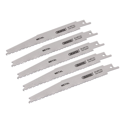 Draper 38755 Bi-metal Reciprocating Saw Blades for Metal Cutting 150mm 8-14tpi Pack of 5 Draper