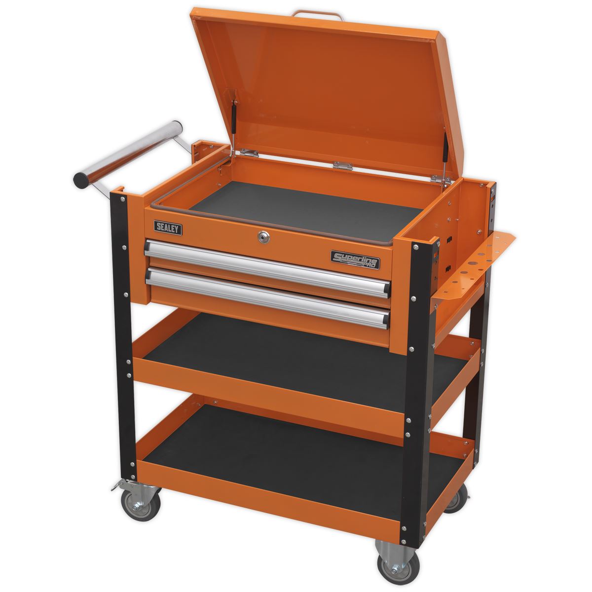 Sealey AP760MO Heavy-Duty Mobile Tool & Parts Trolley 2 Drawers & Lockable Top - Orange Sealey