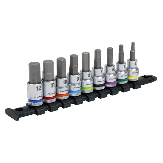 Sealey AK6250 Hex Socket Bit Set 9pc 3/8"Sq Drive  - Premier Platinum Sealey