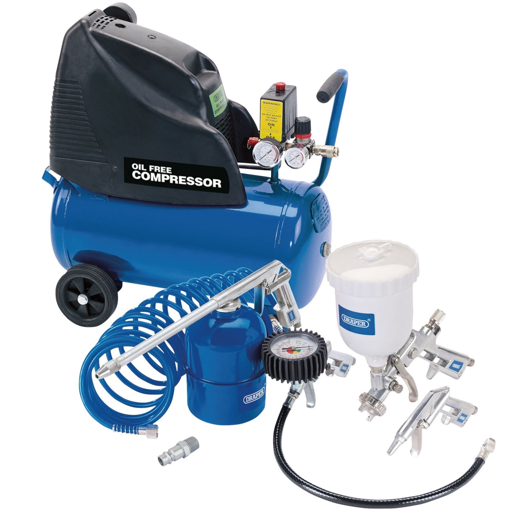Draper 25936 Direct Drive Oil Free Air Compressor 24L & Air Tool Kit Draper