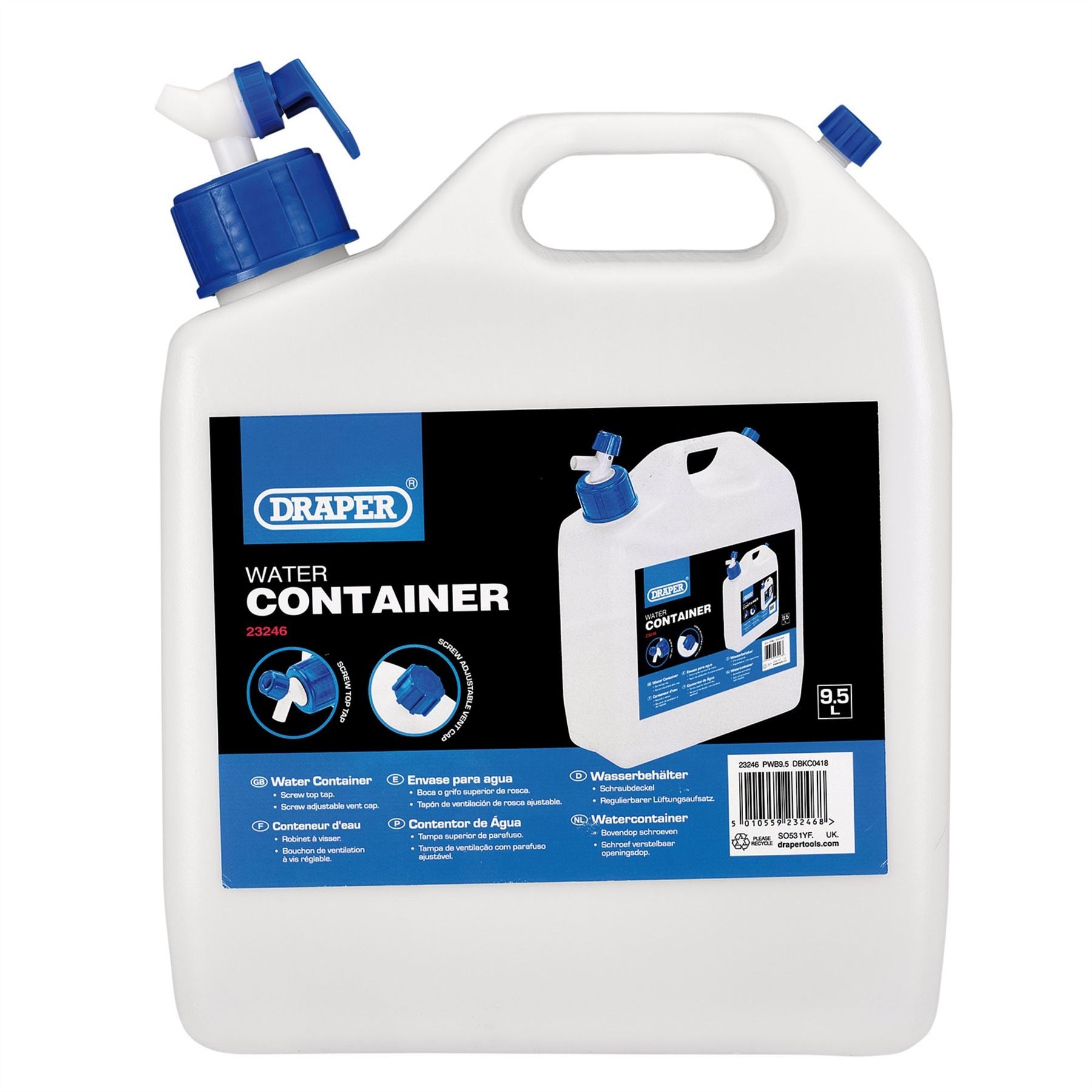 Draper 23246 Water Container with Tap 9.5L Draper