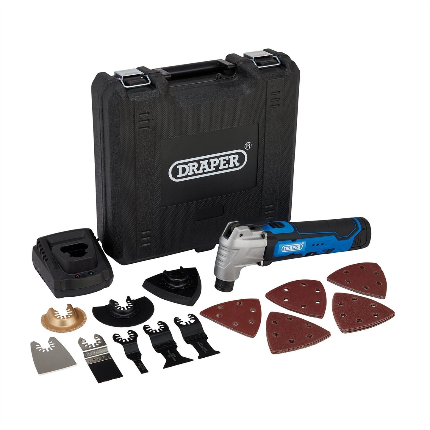 Draper 19392 12V Oscillating Multi-Tool 33 Piece 1 x Battery 1.5Ah 1 x Fast Charger Draper