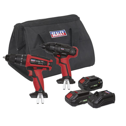Sealey CP20VDDCOMBO 2 x 20V SV20 Series Cordless Ø13mm Combi Drill & 1/4"Hex Drive Impact Driver Combo Kit Sealey
