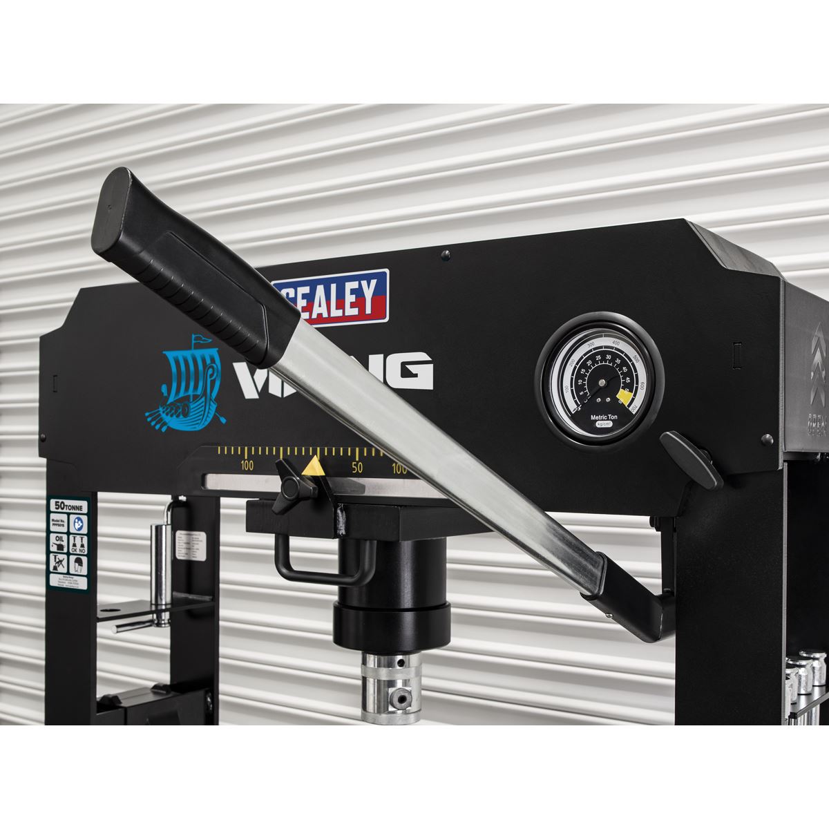 Sealey PPF501S Viking Floor Type Air/Hydraulic Press with Sliding Ram & Foot Pedal 50 Tonne Sealey