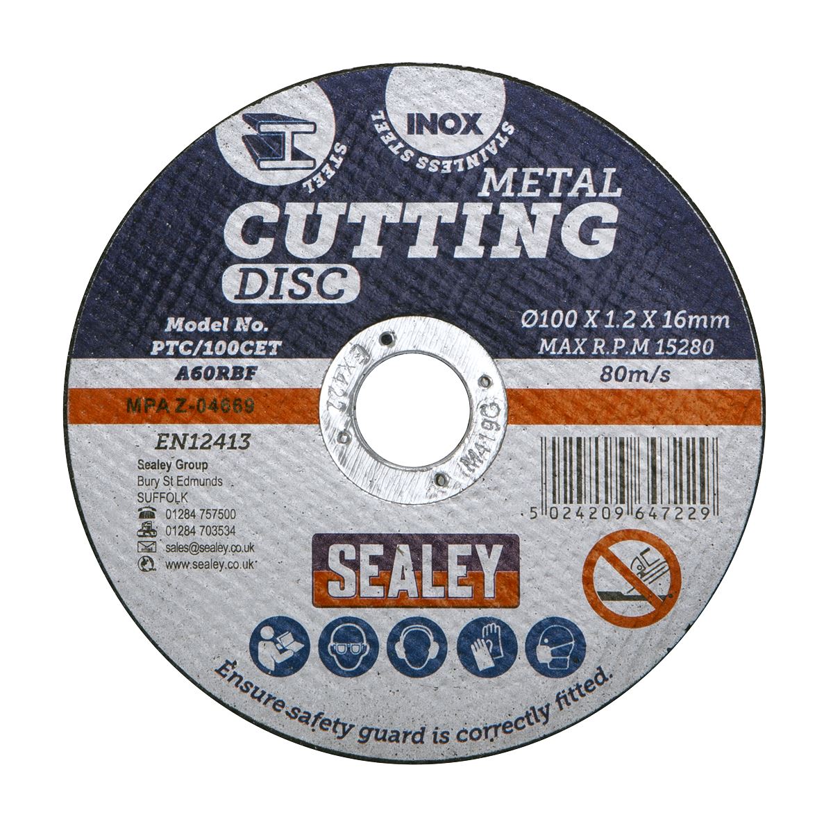 Sealey PTC/100CET100 Cutting Disc Pack of 100 Ø100 x 1.2mm Ø16mm Bore Sealey