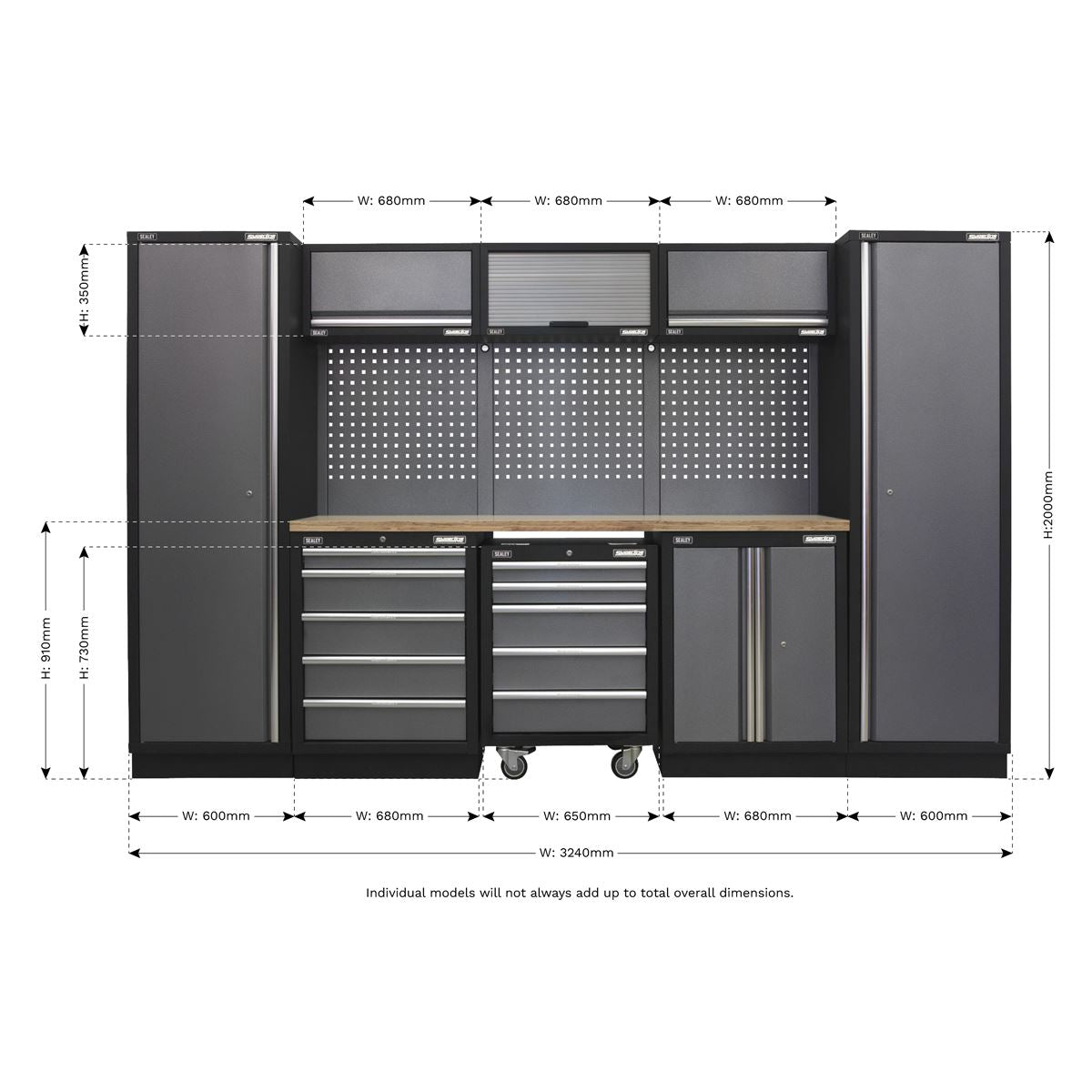 Sealey APMSSTACK03W Superline PRO® 3.2m Storage System - Wood Worktop Sealey