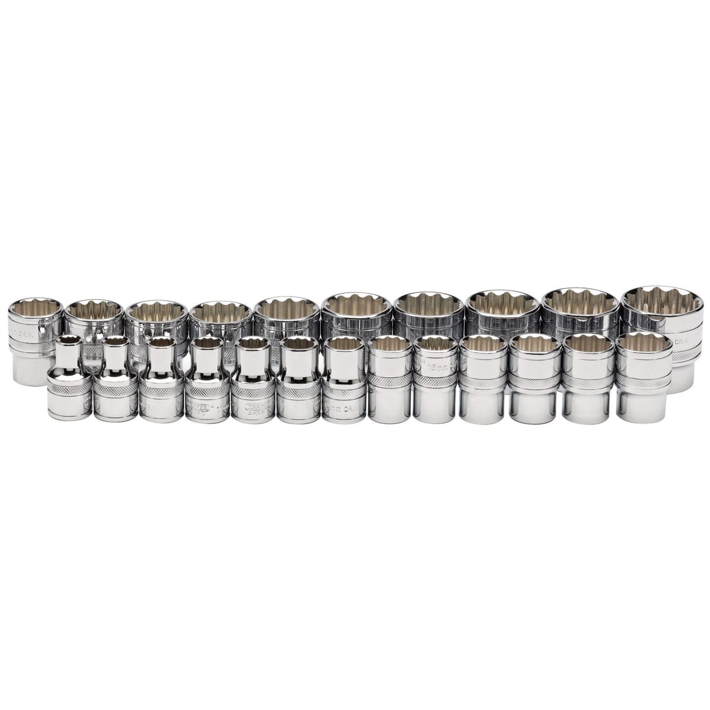 Draper 34561 Loose Metric Socket Set 1/2" Sq. Dr. Polished Chrome 23 Piece Draper