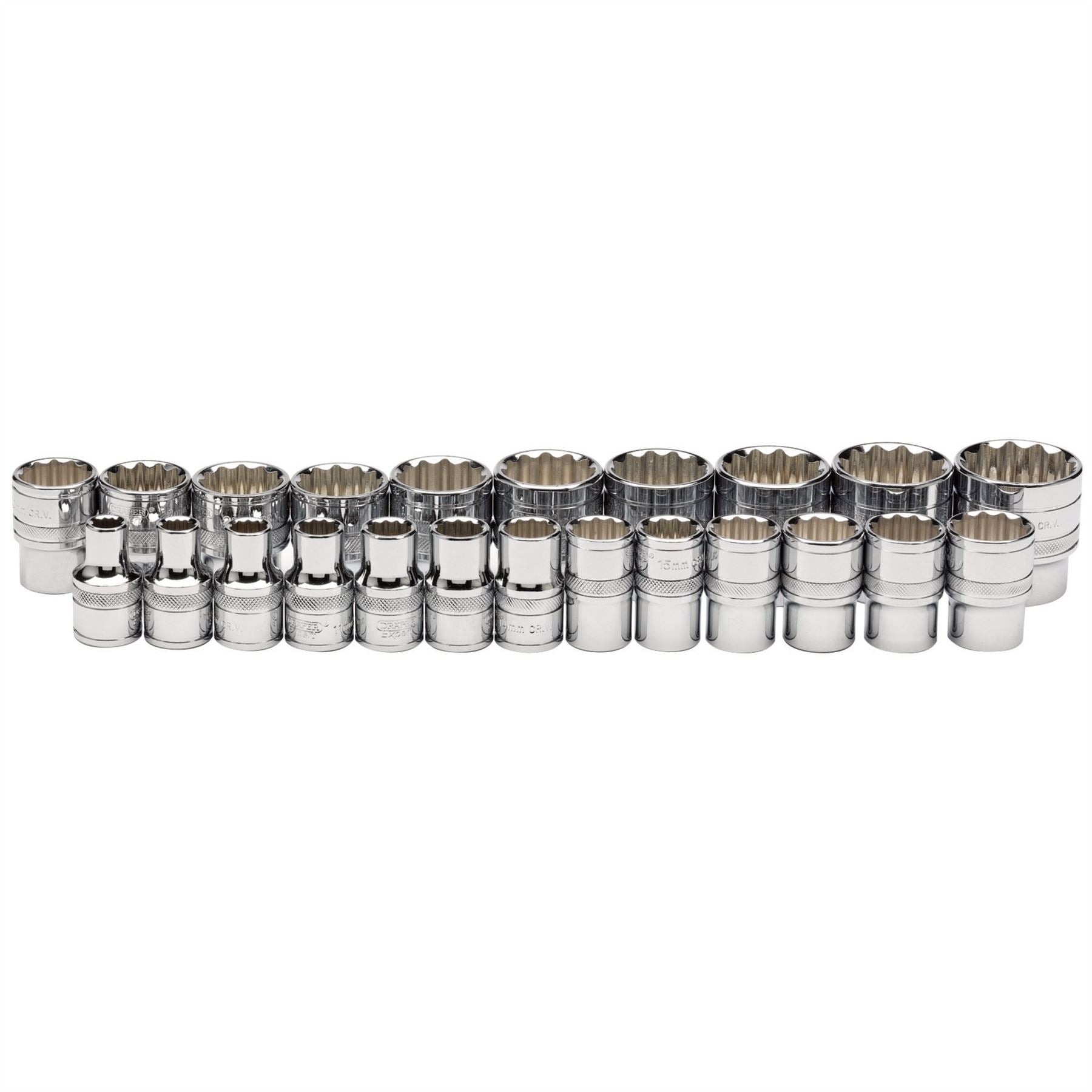 Draper 34561 Loose Metric Socket Set 1/2" Sq. Dr. Polished Chrome 23 Piece Draper