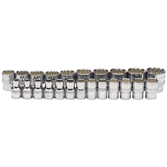 Draper 34561 Loose Metric Socket Set 1/2" Sq. Dr. Polished Chrome 23 Piece Draper