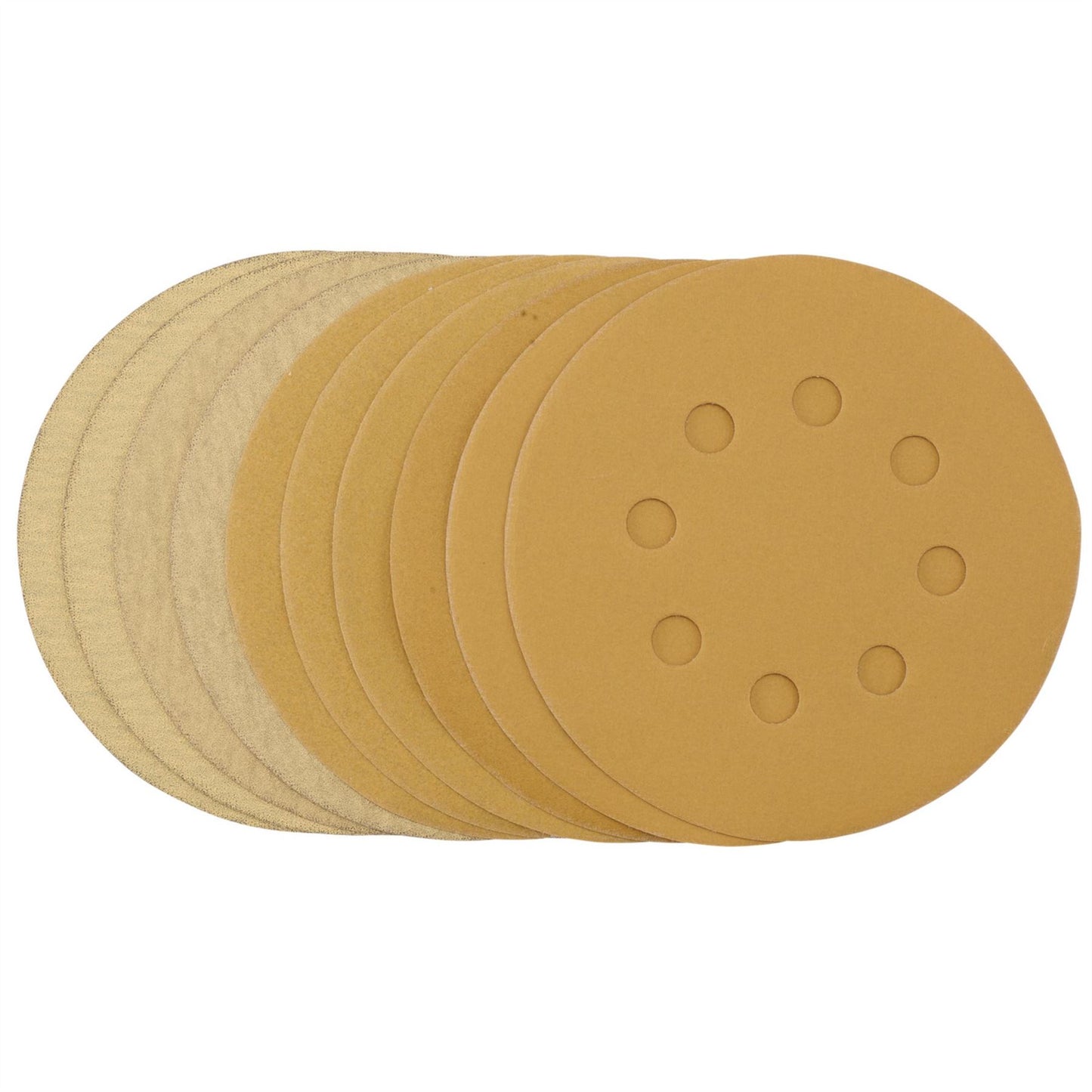 Draper 60161 Gold Sanding Discs with Hook & Loop 125mm Assorted Grit - 120G 180G 240G 320G 400G 8 Dust Extraction Holes Pack of 10 Draper
