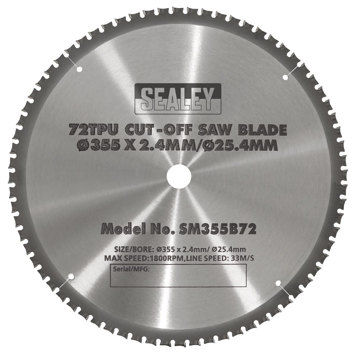 Sealey SM355B72 Cut-Off Saw Blade Ø355 x 2.4mm/Ø25.4mm 72tpu Sealey