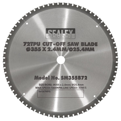 Sealey SM355B72 Cut-Off Saw Blade Ø355 x 2.4mm/Ø25.4mm 72tpu Sealey